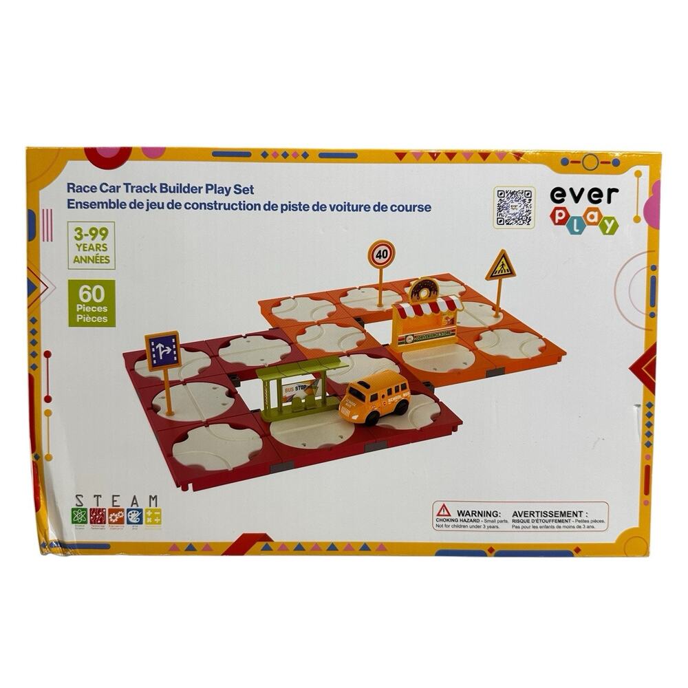 Ever Play 60 pcs Race Car Track Building Set With Accessories For Kids 3+ STEM
